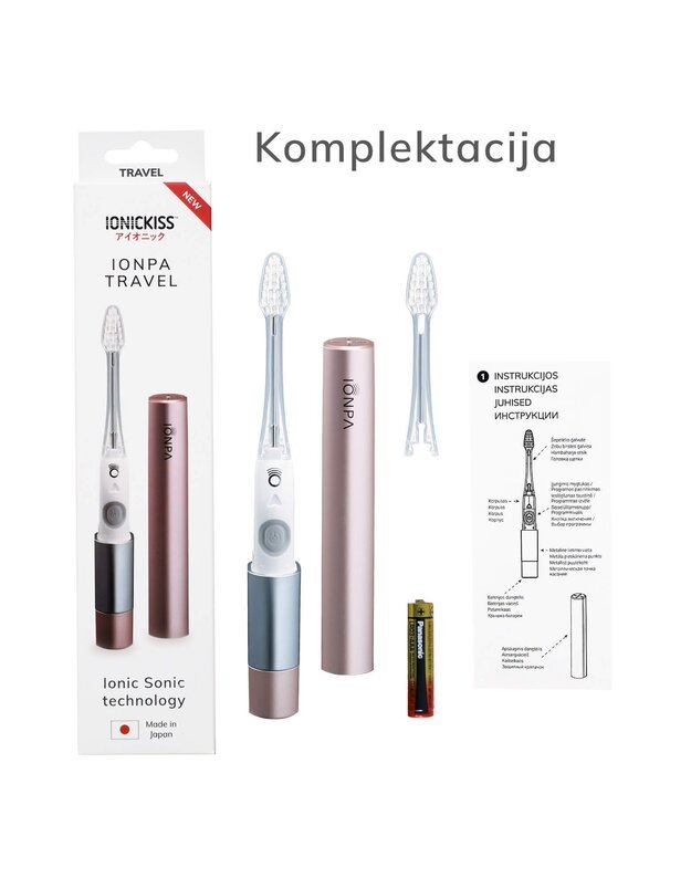 Elektrinis garsinis dantų šepetėlis IONICKISS IONPA TRAVEL (su baterija)